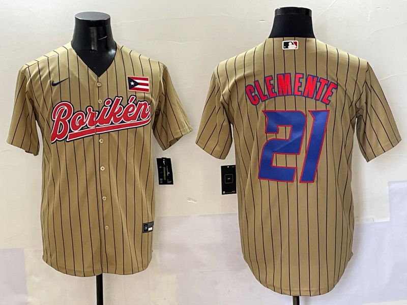 Men Puerto Rico #21 Clemente Brown Stripe Joint Name 2025 Nike MLB Jersey style 10->more jerseys->MLB Jersey